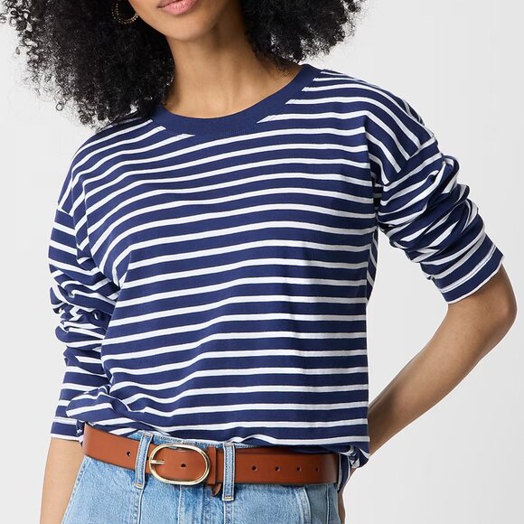 J. Crew Antique Navy Long-Sleeve Striped Tee/NWT/L - Picture 1 of 13